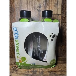 New In Box SodaStream Black Lid Carbonating Bottles 2 Pack 1 Liter Each